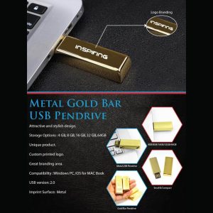 Gold Bar Metal USB Pendrive Supplier in India, Unique USB Pendrive Wholesaler Online - USBPENDRIVEINDIA